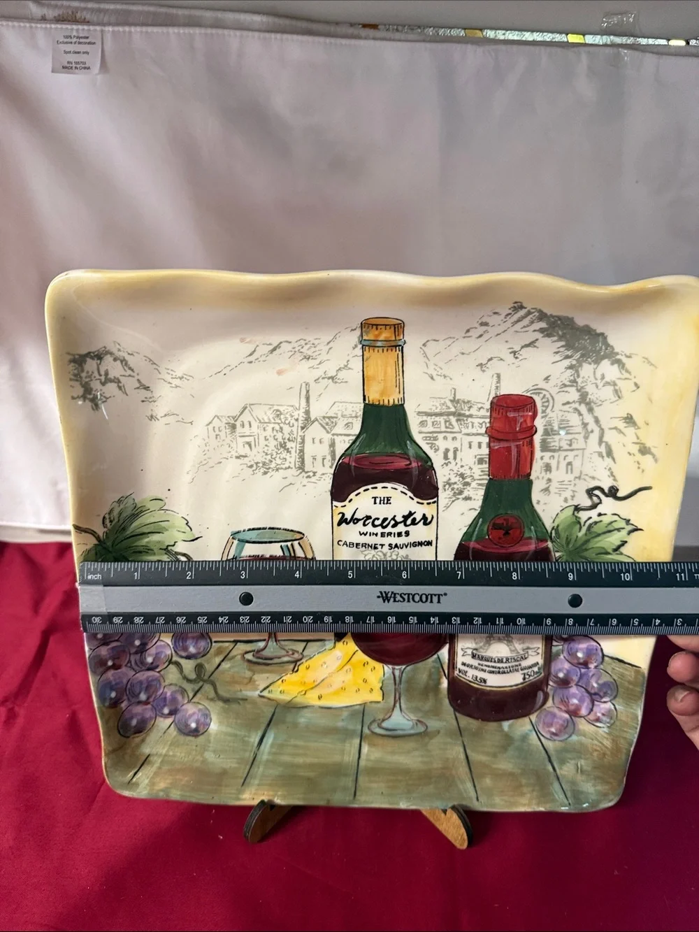 Hand-Painted Wine & Grapes Decorative Serving Platter - Burgundy